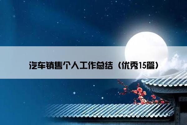 汽车销售个人工作总结（优秀15篇）