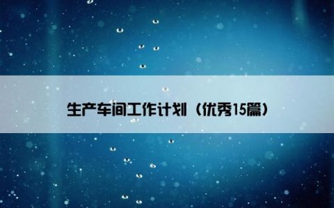 生产车间工作计划（优秀15篇）