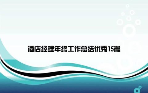 酒店经理年终工作总结优秀15篇