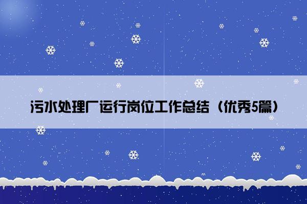 污水处理厂运行岗位工作总结（优秀5篇）