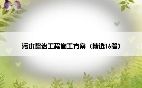 污水整治工程施工方案（精选16篇）