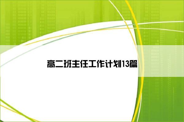 高二班主任工作计划13篇